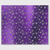 Silver Stars Moon Sky Metallic Lila Amethyst Geschenkpapier (Flach)