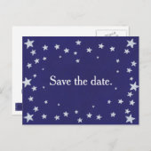 Silver Stars Navy Blue Save the Date Postcard Ankündigungspostkarte (Vorne/Hinten)