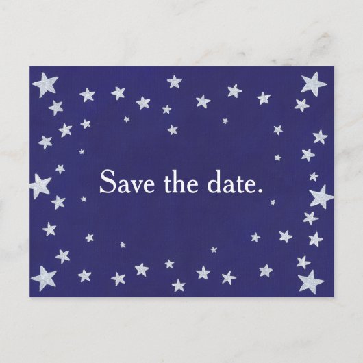 Silver Stars Navy Blue Save the Date Postcard Ankündigungspostkarte (Vorderseite)