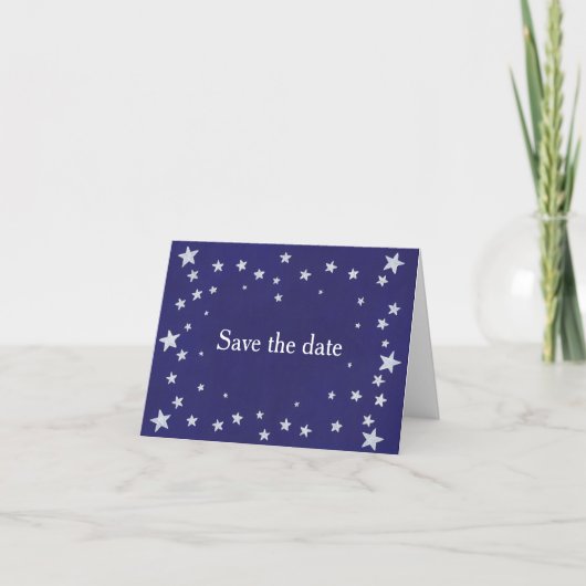 Silver Stars on Royal Navy Blue Rett - Date Cards Einladung (Vorderseite)