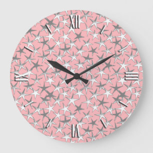 Silver stars, on shell pink große wanduhr