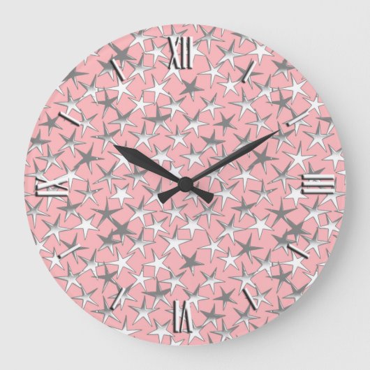 Silver stars, on shell pink große wanduhr (Vorderseite)