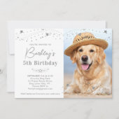 Silver Stars Personalisiertes Tier Foto Hund Gebur Einladung (Vorderseite)