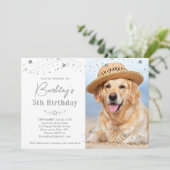 Silver Stars Personalisiertes Tier Foto Hund Gebur Einladung (Stehend Vorderseite)