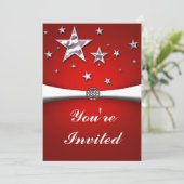 Silver Stars Rote Party Einladung (Stehend Vorderseite)