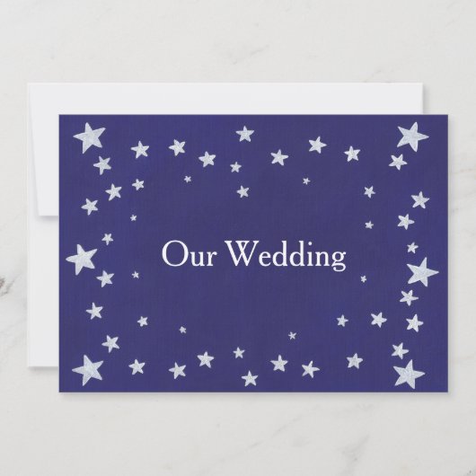 Silver Stars Royal Navy Blue Wedding Einladung (Vorderseite)