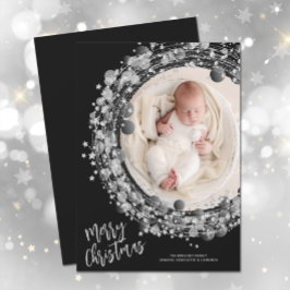 Silver Stars Wreath Frohe Weihnachtsfeier Foto Feiertagskarte