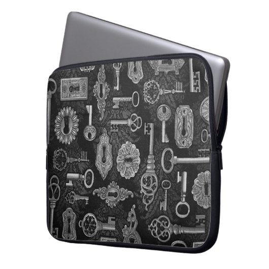 Silver Steampunk Keys und Key Holen Laptop Sleeve (Vorderseite Links)
