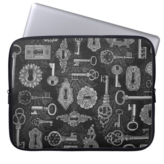 Silver Steampunk Keys und Key Holen Laptop Sleeve (Vorderseite)