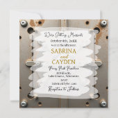 Silver Steampunk Metal Blume Hochzeit Einladung (Rückseite)