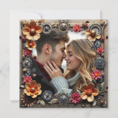 Silver Steampunk Metal Blume Hochzeit Einladung (Vorderseite)