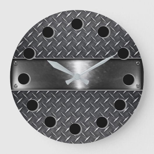 Silver Steel Round Wall Clock Große Wanduhr (Vorderseite)