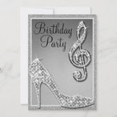 Silver Stiletto & Treble Clef Geburtstag Einladung (Vorderseite)