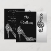 Silver Stiletto & Treble Cleft 21. Geburtstag Einladung (Vorne/Hinten)