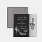 Silver Stiletto & Treble Cleft 50. Save the Date Magnet (Vorderseite/Rückseite)