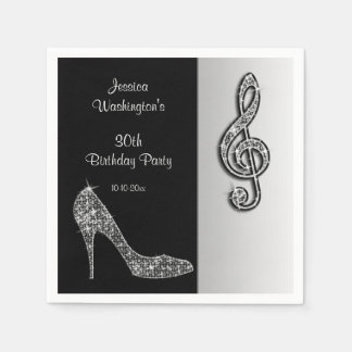 Silver Stiletto & Treble Cleft Geburtstag Serviette