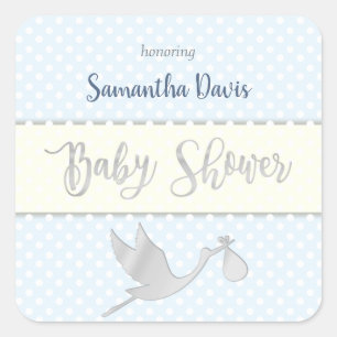 Silver Stork Baby Boy Babydusche Quadratischer Aufkleber