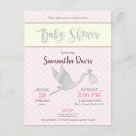 Silver Stork Baby Girl Babydusche Einladungspostkarte