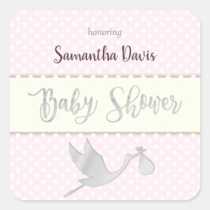 Silver Stork Baby Girl Babydusche Quadratischer Aufkleber