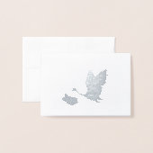 Silver Stork with Baby Es ist eine Boy-Ankündigung Folienkarte (Vorderseite mit Umschlag)