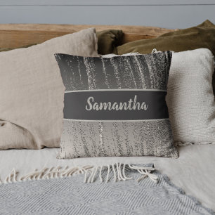 Silver Streaks Metallic Stripe Modernes Elegantes Kissen