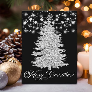 Silver String Light Christmas Tree Frohe Weihnacht Feiertagspostkarte