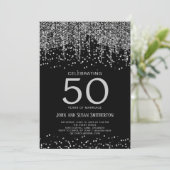 Silver String Light Glitzer Black 50 Jahre alt Einladung (Stehend Vorderseite)