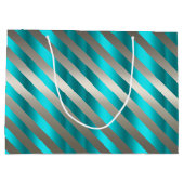 Silver Strip Aqua Moderne Weihnachten Große Geschenktüte (Rückseite)