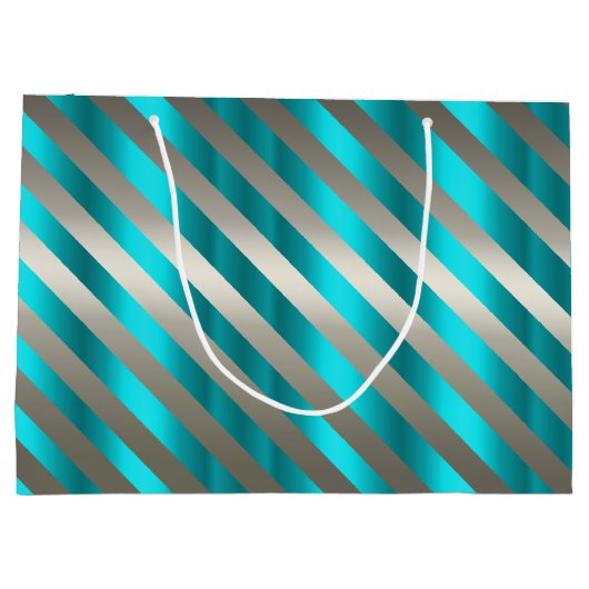 Silver Strip Aqua Moderne Weihnachten Große Geschenktüte (Rückseite)