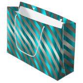 Silver Strip Aqua Moderne Weihnachten Große Geschenktüte (Vorderseite Schrägansicht)