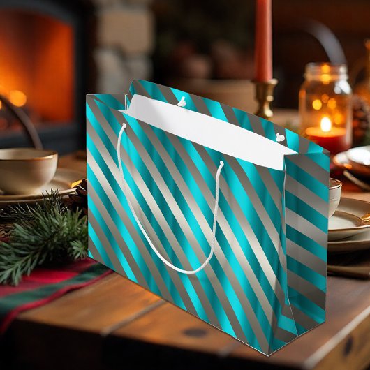 Silver Strip Aqua Moderne Weihnachten Große Geschenktüte
