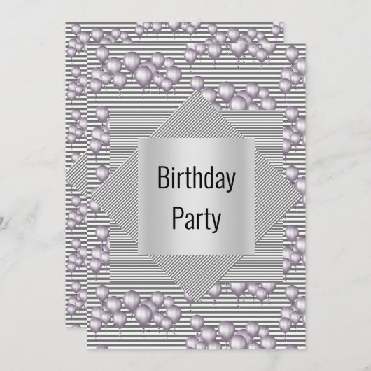 SILVER STRIPE Ballon All Occassion PARTY Einladung (Vorne/Hinten)