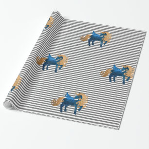 Silver Stripe Navy Einhorn GEBURTSTAG WEDING WRAP Geschenkpapier