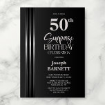 Silver Striped Black Grey 50th Surprise Birthday Einladung<br><div class="desc">Make the surprise unforgettable with this stylish silver striped black and grey surprise 50th birthday party invitation. The customizable text templates allow you to add the name of the honored guest, the secret party details, and the venue with ease. Your guest of honor will be in for a night of...</div>