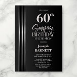 Silver Striped Black Grey 60th Surprise Birthday Einladung<br><div class="desc">Make the surprise unforgettable with this stylish silver striped black and grey surprise 60th birthday party invitation. The customizable text templates allow you to add the name of the honored guest, the secret party details, and the venue with ease. Your guest of honor will be in for a night of...</div>