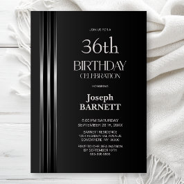 Silver Striped Black Grey Any Age Birthday Party Einladung
