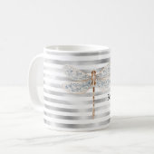 Silver Stripes Blue Bronze Dragonfly Kaffeetasse (Vorderseite Links)