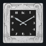 Silver Style Art Deco Square Wall Uhr<br><div class="desc">Ursprünglich hatte ich dieses Art-Déco-Design für etwas Anderes gemacht,  aber ich denke auch,  dass es eine großartige Uhr macht. Diese Uhr hat eine silberne Umgebung mit einem schwarzen Quadrat für die Uhrennumerals. Das macht eine schöne Uhr für jede Zuhause.</div>