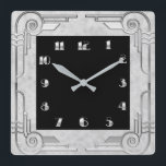 Silver Style Art Deco Square Wall Uhr<br><div class="desc">Ursprünglich hatte ich dieses Art-Déco-Design für etwas Anderes gemacht, aber ich denke auch, dass es eine großartige Uhr macht. Diese Uhr hat eine silberne Umgebung mit einem schwarzen Quadrat für die Uhrennumerals. Das macht eine schöne Uhr für jede Zuhause.</div>