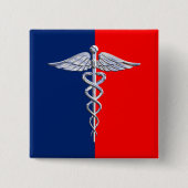 Silver Style Caduceus Medical Symbol League Button (Vorderseite)