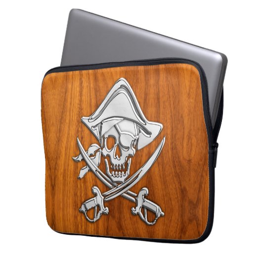 Silver Style Pirate on Teak Veneer Laptopschutzhülle (Vorderseite Links)