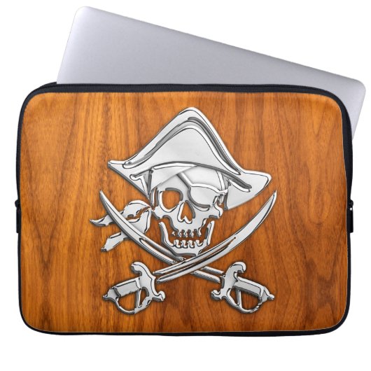 Silver Style Pirate on Teak Veneer Laptopschutzhülle (Vorderseite)