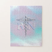 Silver Style RN Caduceus Medical Mother Pearl Puzzle (Vertikal)