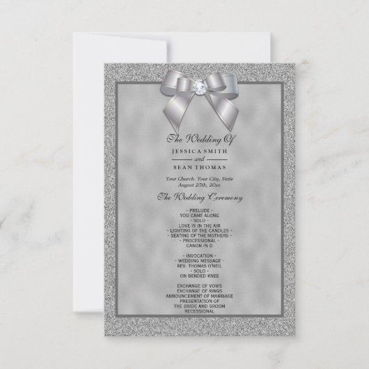 Silver & Stylish Glitzer Wedding Program (Vorderseite)