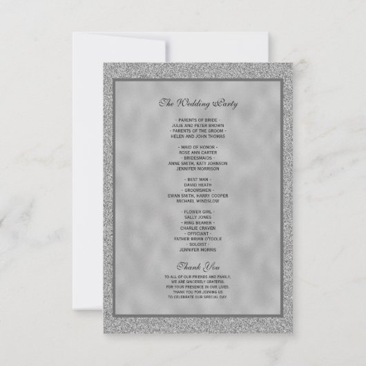 Silver & Stylish Glitzer Wedding Program (Rückseite)