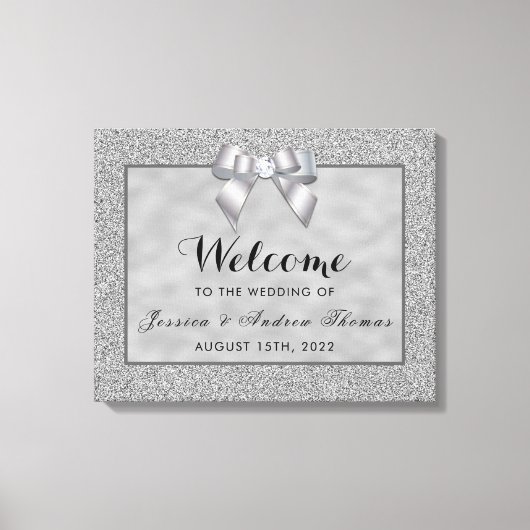 Silver & Stylish Glitzer Wedding Willkommen Leinwanddruck (Vorderseite)