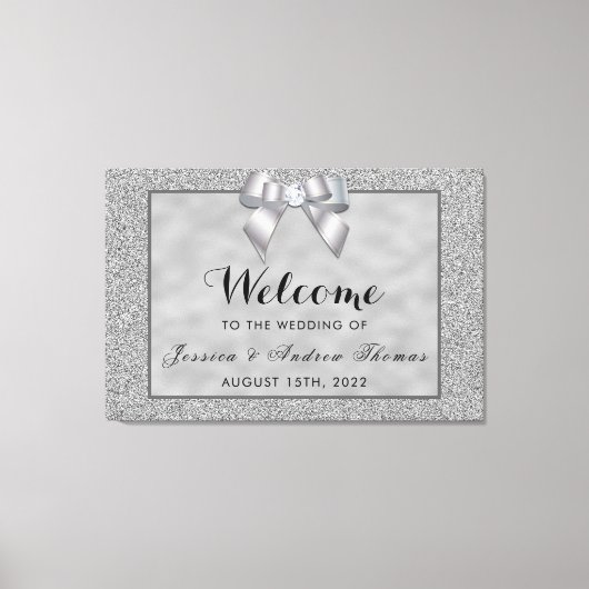 Silver & Stylish Glitzer Wedding Willkommen Leinwanddruck (Vorderseite)