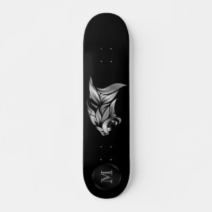 Silver Stylisierte Tiger Head auf Black Monogram Skateboard