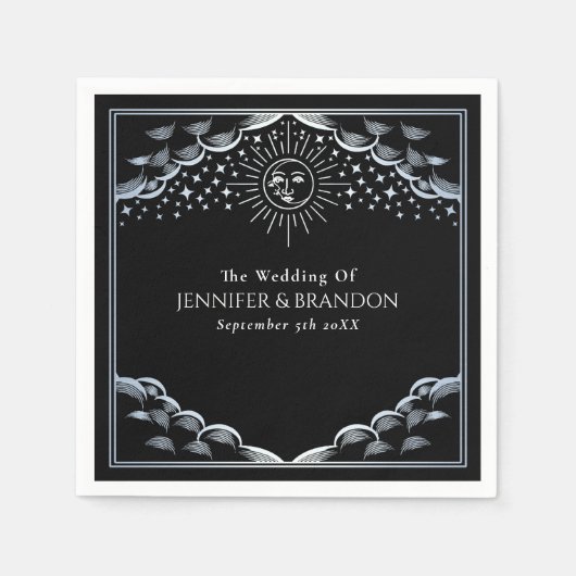 Silver Sun and Moon Tarot Card Wedding  Serviette (Vorderseite)
