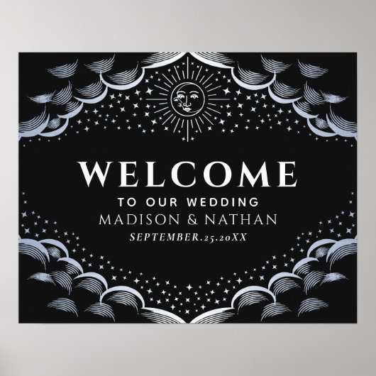 Silver Sun & Moon Tarot Card Wedding Welcome Sign Poster (Vorne)